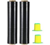 Lot de 2 Noir Film étirable demenagement,film emballage plastique noir 250m x 400 mm x 18µm, etirable Film avec poignée de roulement en plastique, pour emballage et déménagement, CHUANGSEED (2)