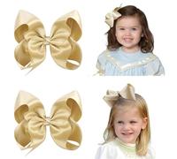 Lot de 2 nœuds à cheveux dorés jaunes de 14 cm pour filles avec ruban gros-grain avec pinces crocodiles pour tout-petits, bébés, filles, enfants, adolescents