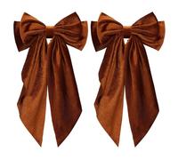 Lot de 2 nœuds à cheveux en ruban de velours orange brûlé pour femmes et filles - Barrette française surdimensionnée avec longue queue - Accessoires de coiffure pour l'automne et l'hiver au début du
