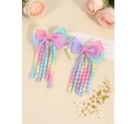 Lot de 2 nœuds à cheveux pour filles, accessoires pour cheveux gros-grain arc-en-ciel avec pinces crocodiles à longue queue pour la rentrée scolaire des filles