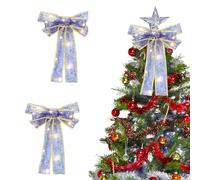 Lot de 2 nœuds de Noël avec guirlandes lumineuses LED - Paillettes - Pour sapin de Noël - Avec lumière LED - Grande couronne de Noël - Nœuds à paillettes - Décoration de sapin de Noël (B)