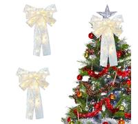 Lot de 2 nœuds de Noël avec guirlandes lumineuses LED - Paillettes - Pour sapin de Noël - Avec lumière LED - Grande couronne de Noël - Décoration de sapin de Noël (A)