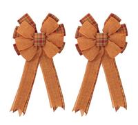 Lot de 2 Nœuds Décoratifs pour Couronne d'automne, Haut d'arbre en Ruban Orange d'automne, Ornements Artisanaux d'automne pour Porte Mur, la Décoration de Couronnes de Thanksgiving et Intérieure