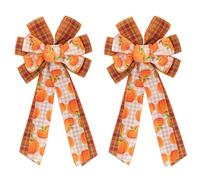 Lot de 2 Nœuds Décoratifs pour Couronne d'automne, Haut d'arbre en Ruban Orange d'automne, Ornements Artisanaux d'automne pour Porte Mur, la Décoration de Couronnes de Thanksgiving et Intérieure