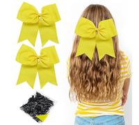 Lot de 2 nœuds jaunes pour cheveux, accessoires pour cheveux jaunes, grands nœuds à cheveux de 20,3 cm avec 1 bande en caoutchouc jetable, pour femmes et filles, pinces à cheveux jaunes