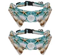 Lot de 2 nœuds papillon pour petit chien, collier de chemise, étoiles de mer, coquillages, chiots, chats, pour fête, mariage, vacances, accessoires pour animaux domestiques