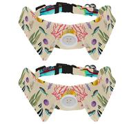 Lot de 2 nœuds papillon réglables pour animal domestique pour garçons et filles, chiot, chaton, mariage, anniversaire - Monde marin, coraux, poissons, récifs