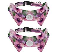 Lot de 2 nœuds papillon réglables pour chien et chat, fleurs d'anémone rose, confortables et durables, collier avec clochette pour petits chiens, chats, chatons, chiots