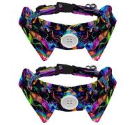 Lot de 2 nœuds papillon réglables pour chien et chat, motif dragon fluo, collier confortable et durable avec clochette pour petits chiens, chats, chatons, chiots