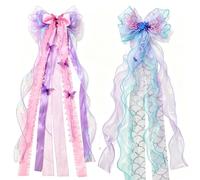 Lot de 2 nœuds pour sac d'école pour la rentrée des classes - 60 x 20 cm - Nœud cadeau avec motif marin et papillon - Ruban pour fille - Décoration de rentrée scolaire