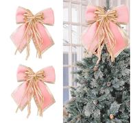 Lot de 2 nœuds pour sapin de Noël - En velours - Grands nœuds en velours - Décoration de sapin de Noël - Nœuds rouges à paillettes - Pour sapin de Noël - Rose