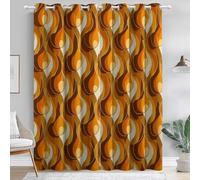 Lot de 2 Occultant Rideaux 70L X 260H cm, Convient pour la Chambre et Le Salon Rétro Géométrique Vagues Rayures imprimé Rideaux - Matériau en Microfibre Thermiques Isolant avec œillets Jaune