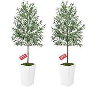 Lot de 2 oliviers artificiels d'intérieur de 2,1 m de haut en soie synthétique avec pot, feuilles réalistes et tronc en bois naturel avec fruits réalistes pour décoration de maison, bureau, chambre,
