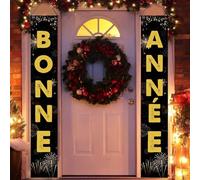 Lot de 2 or Noir Banderole Bannières Bonne Année Noir et Or, Deco Nouvel 2026 An pour Bienvenue Porche Signe, Accessoire Decoration Nouvel An Banniere Fournitures de Fête de New Year's Eve (#02)