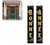 Lot de 2 Or Noir Banderole Bannières Bonne Année Noir et Or, Deco Nouvel 2026 an pour Bienvenue Porche Signe, Accessoire Decoration Nouvel an Banniere Fournitures de Fête de New Year's Eve (B)