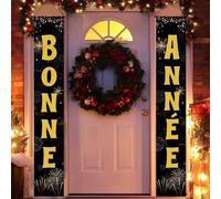 Lot de 2 or Noir Banderole Bannières Bonne Année Noir et Or, Deco Nouvel 2026 An pour Bienvenue Porche Signe, Accessoire Decoration Nouvel An Banniere Fournitures de Fête de New Year's Eve (#01)