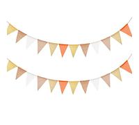 Lot de 2 Orange et Jaune en Imitation Bannière en Toile de Jute,24pcs Guirlande Fanion Jute pour décoration de Mariage, fête d'anniversaire, Thanksgiving, Festival