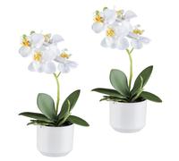 lot de 2 orchidées Phalaenopsis blanches 27 cm Real Touch dans un élégant pot en céramique