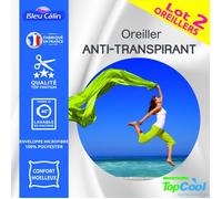 Lot de 2 oreillers Anti transpirant Topcool 60 x 60 cm ""Bleu Calin""