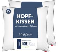 lot de 2 oreillers Blumtal 80x80 - oreillers orthopédiques pour la nuque - adaptables, microfibre, lavables, pour personnes allergiques & dormant sur le côté