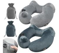 Lot de 2 oreillers de Voyage gonflables avec Sac Compact et Housse Lavable pour Dormir en Avion, Coussin de Cou en Velours Doux pour Le Soutien de la tête, Voiture, Maison, Bureau