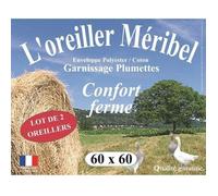 DODO - Lot de 2 Oreillers Meribel 60x60 cm - Confort Ferme, Biais Posé à Main - Enveloppe 100% Coton Percale - Garnissage 100% Plumettes - Lavable en Machine à 40°C