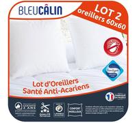 Lot de 2 oreillers Santé Anti-acariens Moelleux 60x60 cm blanc - BLEU CALIN