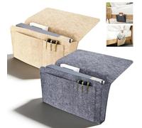 Lot de 2 Organisateur de Chevet Suspendu en Feutre, Poche de Rangement Lit 5 Compartiments pour Téléphone Livre Télécommande, Sac de Chevet Antidérapant pour Canapé et Chambre (Noir, Gris Clair)