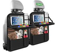 Lot de 2 organisateurs de siège de voiture, grande protection de dossier, sac de rangement multifonction étanche pour enfants, protection de siège avec table pliante, poche pour tablette et de