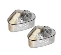 Lot de 2 organiseurs d'angle d'évier avec porte-éponge à ventouse | Panier de drainage transparent pour éponges de cuisine, récureurs, savon | Gain de place pour salle de bain et dortoir (transparent)
