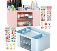 Lot de 2 organiseurs de bureau avec tiroir - 5 compartiments - Organiseur de bureau multifonction pour stylos, bureau, maison, école