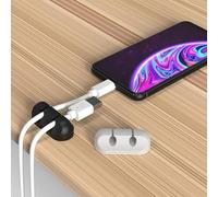 Lot de 2 organiseurs de cordons adhésifs pour bureau, mur, voiture - Clips de gestion des fils pour chargeur d'iPhone, USB, câbles d'ordinateur - Garde-cordons avec dos adhésif solide (noir et gris)