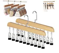 Lot de 2 organiseurs de leggings en bois pour armoire - 10 clips pour économiser de l'espace - Crochet pivotant à 360° pour suspendre le placard de rangement pour pantalons de yoga, jeans, chapeaux