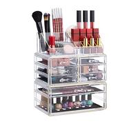 Lot de 2 organiseurs de maquillage avec tiroirs, boîtes à bijoux empilables, rangement de maquillage en acrylique, doré transparent