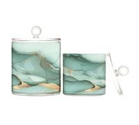 Lot de 2 organiseurs de maquillage en plastique transparent vert sauge marbré blanc avec couvercle pour accessoires de salle de bain pour cure-fil, trombones