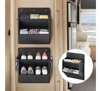 Lot de 2 organiseurs de porte de rangement pour chaussures de camping-car avec grande poche profonde et support mural pour camping-car, garde les chaussures en sécurité sur les routes cahoteuses (noir