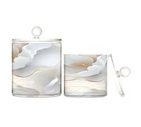 Lot de 2 organiseurs de rangement décoratifs en plastique transparent avec couvercle pour cure-fil, trombones, blanc marbré