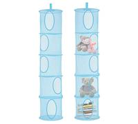 Lot de 2 organiseurs de rangement suspendus pliables à 5 compartiments en maille filet - Sac de rangement pour doudous - Pour chambre d'enfant, balcon - Bleu