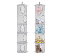 Lot de 2 organiseurs de rangement suspendus pliables à 5 compartiments en maille filet - Sac de rangement suspendu pour doudous - Pour chambre d'enfant, balcon - Gris