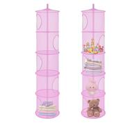 Lot de 2 organiseurs de rangement suspendus pliables à 5 compartiments en maille filet - Sac de rangement suspendu pour doudous - Pour chambre d'enfant, balcon - Rose