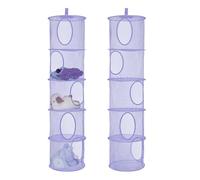 Lot de 2 organiseurs de rangement suspendus pliables à 5 compartiments en maille filet - Sac de rangement suspendu pour doudous - Pour chambre d'enfant, balcon - Violet