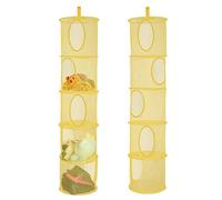 Lot de 2 organiseurs de rangement suspendus pliables à 5 compartiments en maille filet - Sac de rangement suspendu pour doudous - Pour chambre d'enfant, balcon - Jaune