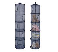 Lot de 2 organiseurs de rangement suspendus pliables à 5 compartiments en maille filet - Sac de rangement suspendu pour doudous - Pour chambre d'enfant, balcon (bleu marine)