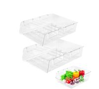 Lot de 2 organiseurs de réfrigérateur transparents empilables - Organiseur de tiroir - Boîte de rangement de cuisine sans BPA - Tiroir pour cuisine, armoire de cuisine, armoires