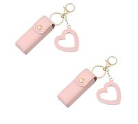Lot de 2 organiseurs de rouge à lèvres en cuir synthétique avec petit miroir et pendentif en forme de cœur pour articles de toilette quotidiens, fournitures de bureau, accessoires de voyage, rose,