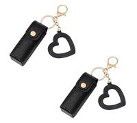 Lot de 2 organiseurs de rouge à lèvres en cuir synthétique avec petit miroir et pendentif en forme de cœur pour articles de toilette quotidiens, fournitures de bureau, accessoires de voyage, jaune,