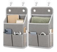 Lot de 2 organiseurs suspendus pliables avec 3 compartiments et 4 crochets, sacs muraux gris en mélange de coton et lin, 36 x 22 x 10 cm, pour salle de bain, penderie, chambre d'enfant, bureau et