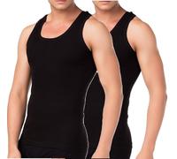 Lot de 2 ou 4 maillots de corps classiques BestSale247 pour homme, débardeurs, en blanc noir ou gris mélangé - fines côtes (lisses) - 100% coton - Noir - Medium