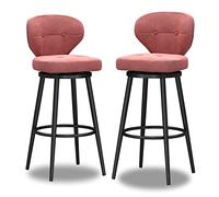 Lot de 2 outils de bar en velours avec design rotatif moderne avec base en métal noir, 75 cm, couleur rose stylée pour cuisine ou bar à la maison