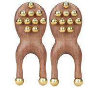 Lot de 2 outils de massage en bois pour le visage et le cou | Double points en laiton et 10 perles de massage en laiton - Rouleau de massage des yeux pour bras, dos, jambes, nez